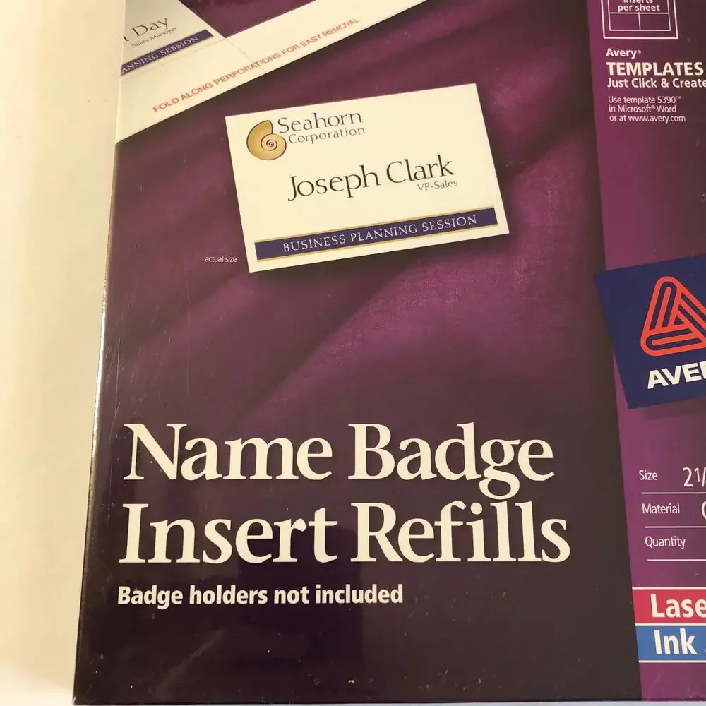 Avery 5390 Insert Badge Refill, Fits 2-1/4-Inch x3-1/2-Inch, 8/Sht, 400 per box